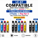 Brother LC-67 Compatible High Yield Combo Pack – 3 Pack Value Bundle