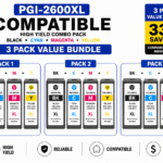 Canon PGI-2600XL Compatible High Yield Combo Pack – 3 Pack Value Bundle