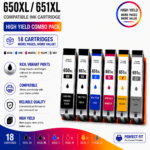 Canon PGI-650XL CLI-651XL Compatible High Yield Full Photo Combo Pack – 3 Pack Value Bundle (18 Cartridges)