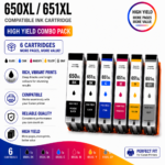 Canon PGI-650XL CLI-651XL Compatible High Yield Full Photo Combo Pack (6 Cartridges)