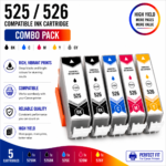 Canon PGI-525 CLI-526 Compatible High Yield Combo Pack (5 Cartridges)
