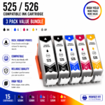 Canon PGI-525 CLI-526 Compatible High Yield Combo Pack – 3 Pack Value Bundle (15 Cartridges)