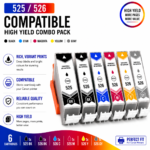 Canon PGI-525 CLI-526 Compatible High Yield Full Photo Combo Pack (6 Cartridges)