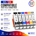 Canon PGI-525 CLI-526 Compatible High Yield Full Photo Combo Pack – 3 Pack Value Bundle (18 Cartridges)