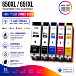 Canon PGI-650XL CLI-651XL Compatible High Yield Combo Pack – 3 Pack Value Bundle (15 Cartridges)