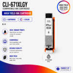 Canon CLI-671XLGY Grey Compatible High Yield Ink Cartridge