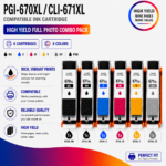 Canon PGI-670XL CLI-671XL Compatible High Yield Full Photo Combo Pack (6 Cartridges)