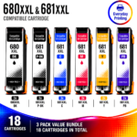 Canon PGI-680XXL CLI-681XXL Compatible High Yield Full Photo Combo Pack – 3 Pack Value Bundle (18 Cartridges)