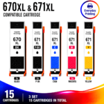 Canon PGI-670XL CLI-671XL Compatible High Yield Combo Pack – 3 Pack Value Bundle