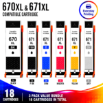 Canon PGI-670XL CLI-671XL Compatible High Yield Full Photo Combo Pack – 3 Pack Value Bundle (18 Cartridges)
