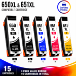 Canon PGI-650XL CLI-651XL Compatible High Yield Combo Pack – 3 Pack Value Bundle (15 Cartridges)