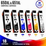 Canon PGI-650XL CLI-651XL Compatible High Yield Full Photo Combo Pack – 3 Pack Value Bundle (18 Cartridges)