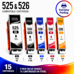 Canon PGI-525 CLI-526 Compatible Value Combo Pack – 3 Pack Value Bundle (15 Cartridges)