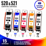 Canon PGI-520 CLI-521 Compatible Value Combo Pack – 3 Pack Value Bundle (15 Cartridges)