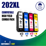 Epson 202XL Compatible Value Combo Pack containing 4 compatible ink cartridges with 1 Black, 1 Cyan, 1 Magenta and 1 Yellow cartridge for compatible Epson printers using the Epson 202XL cartridge series.