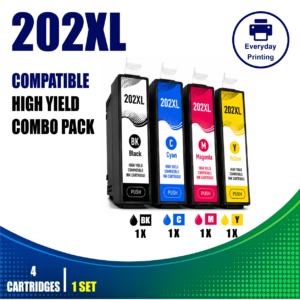 Epson 202XL Compatible Value Combo Pack containing 4 compatible ink cartridges with 1 Black, 1 Cyan, 1 Magenta and 1 Yellow cartridge for compatible Epson printers using the Epson 202XL cartridge series.