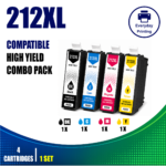 Epson 212XL Compatible Value Combo Pack containing 4 compatible ink cartridges with 1 Black, 1 Cyan, 1 Magenta and 1 Yellow cartridge.