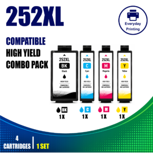 Epson 252XL Compatible Value Combo Pack containing 4 compatible ink cartridges with 1 Black, 1 Cyan, 1 Magenta and 1 Yellow cartridge.