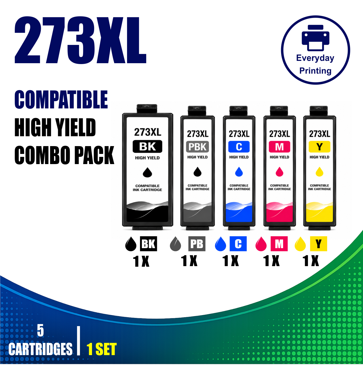 Epson 273XL Compatible Value Combo Pack (5 Cartridges) Epson 273XL Compatible Value Combo Pack (5 Cartridges) – Black, Photo Black, Cyan, Magenta & Yellow High Yield Ink Cartridges