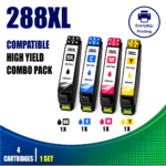 Epson 288XL Compatible Value Combo Pack containing 4 compatible ink cartridges with 1 Black, 1 Cyan, 1 Magenta and 1 Yellow cartridge.