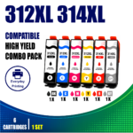 Epson 312XL 314XL Compatible Value Combo Pack containing 6 compatible ink cartridges with 1 Black, 1 Cyan, 1 Magenta, 1 Yellow, 1 Red and 1 Grey cartridge.