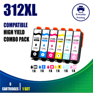 Epson 312XL Compatible Value Combo Pack containing 6 compatible ink cartridges with 1 Black, 1 Cyan, 1 Magenta, 1 Yellow, 1 Light Cyan and 1 Light Magenta cartridge.
