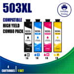 Epson 503XL Compatible Value Combo Pack containing 4 compatible ink cartridges with 1 Black, 1 Cyan, 1 Magenta and 1 Yellow cartridge.