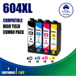 Epson 604XL Compatible Value Combo Pack containing 4 compatible ink cartridges with 1 Black, 1 Cyan, 1 Magenta and 1 Yellow cartridge.
