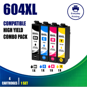 Epson 604XL Compatible Value Combo Pack containing 4 compatible ink cartridges with 1 Black, 1 Cyan, 1 Magenta and 1 Yellow cartridge.