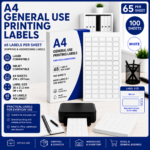 A4 General Use Printing Labels 65 Labels Per Sheet 100 Sheets White Shipping and Addressing Labels 38 x 21.2mm