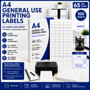 A4 General Use Printing Labels 65 Labels Per Sheet 100 Sheets White Shipping and Addressing Labels 38 x 21.2mm