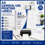 A4 general use printing labels with 8 labels per sheet, white labels sized 99.1 x 67.7 mm, suitable for laser and inkjet printers, Office Today Sunbury.