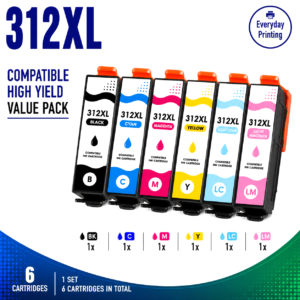 Epson 312XL Compatible Value Combo Pack containing 6 compatible ink cartridges with 1 Black, 1 Cyan, 1 Magenta, 1 Yellow, 1 Light Cyan and 1 Light Magenta cartridge.