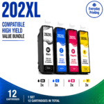Epson 202XL Compatible Ink Cartridges – 4 Colours Value Pack – 3 Pack Value Bundle containing 12 compatible ink cartridges with 3 Black, 3 Cyan, 3 Magenta and 3 Yellow cartridges for compatible Epson printers using the Epson 202XL cartridge series.