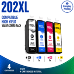 Epson 202XL Compatible Value Combo Pack containing 4 compatible ink cartridges with 1 Black, 1 Cyan, 1 Magenta and 1 Yellow cartridge for compatible Epson printers using the Epson 202XL cartridge series.