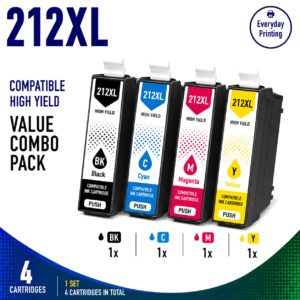 Epson 212XL Compatible Value Combo Pack containing 4 compatible ink cartridges with 1 Black, 1 Cyan, 1 Magenta and 1 Yellow cartridge.