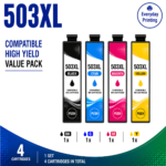 Epson 503XL Compatible Value Combo Pack containing 4 compatible ink cartridges with 1 Black, 1 Cyan, 1 Magenta and 1 Yellow cartridge.