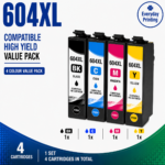 Epson 604XL Compatible Value Combo Pack containing 4 compatible ink cartridges with 1 Black, 1 Cyan, 1 Magenta and 1 Yellow cartridge.