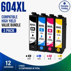 Epson 604XL Compatible Value Combo Pack – 3 Pack Value Bundle containing 12 compatible ink cartridges with 3 Black, 3 Cyan, 3 Magenta and 3 Yellow cartridges.