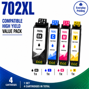 Epson 702XL Compatible Value Combo Pack containing 4 compatible ink cartridges with 1 Black, 1 Cyan, 1 Magenta and 1 Yellow cartridge.