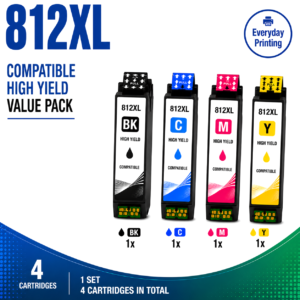Epson 812XL Compatible Value Combo Pack containing 4 compatible ink cartridges with 1 Black, 1 Cyan, 1 Magenta and 1 Yellow cartridge.