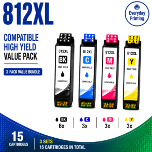 Epson 812XL Compatible Value Combo Pack containing 15 compatible ink cartridges with 6 Black, 3 Cyan, 3 Magenta and 3 Yellow cartridges.