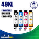 Epson 49XL Compatible Ink Cartridges – 4 Colours Value Pack – 3 Pack Value Bundle (12 Cartridges)