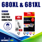 Canon PGI-680XL & CLI-681XL Genuine High Yield 5 Colour Value Pack (5 Cartridges)
