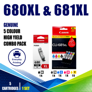 Canon PGI-680XL & CLI-681XL Genuine High Yield 5 Colour Value Pack (5 Cartridges)