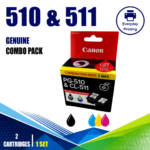 Canon 510 & 511 Genuine Black & Tri-Colour Twin Combo Value Pack (2 Cartridges)