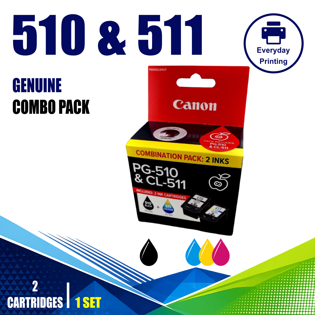 Canon 510 & 511 Genuine Black & Tri-Colour Twin Combo Value Pack (2 Cartridges) Canon 510 & 511 Genuine Black & Tri-Colour Twin Combo Value Pack (2 Cartridges)