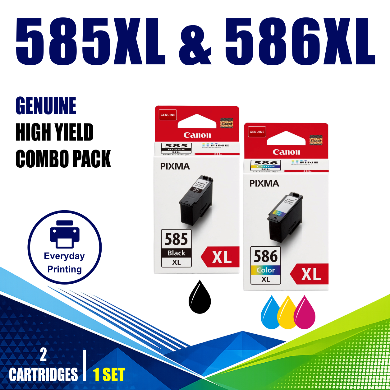Canon 585XL & 586XL Genuine Black & Tri-Colour Twin Combo Value Pack (2 Cartridges) Canon 585XL & 586XL Genuine Black & Tri-Colour Twin Combo Value Pack (2 Cartridges)