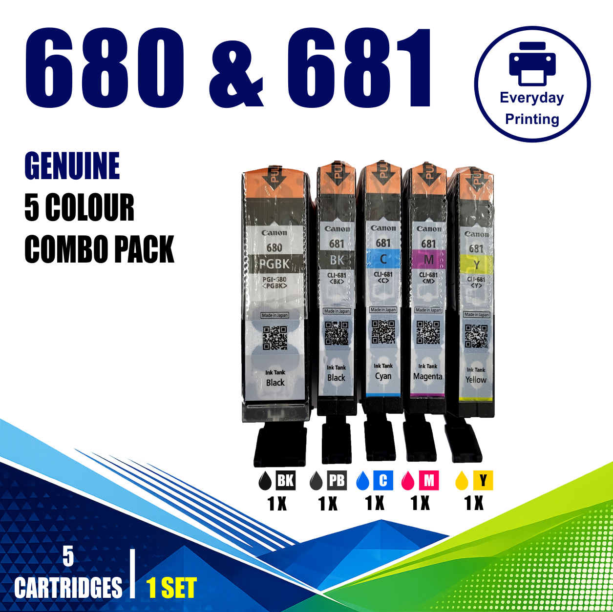 Canon PGI-680 & CLI-681 Genuine 5 Colour Value Pack (5 Cartridges) Canon PGI-680 & CLI-681 Genuine 5 Colour Value Pack (5 Cartridges)