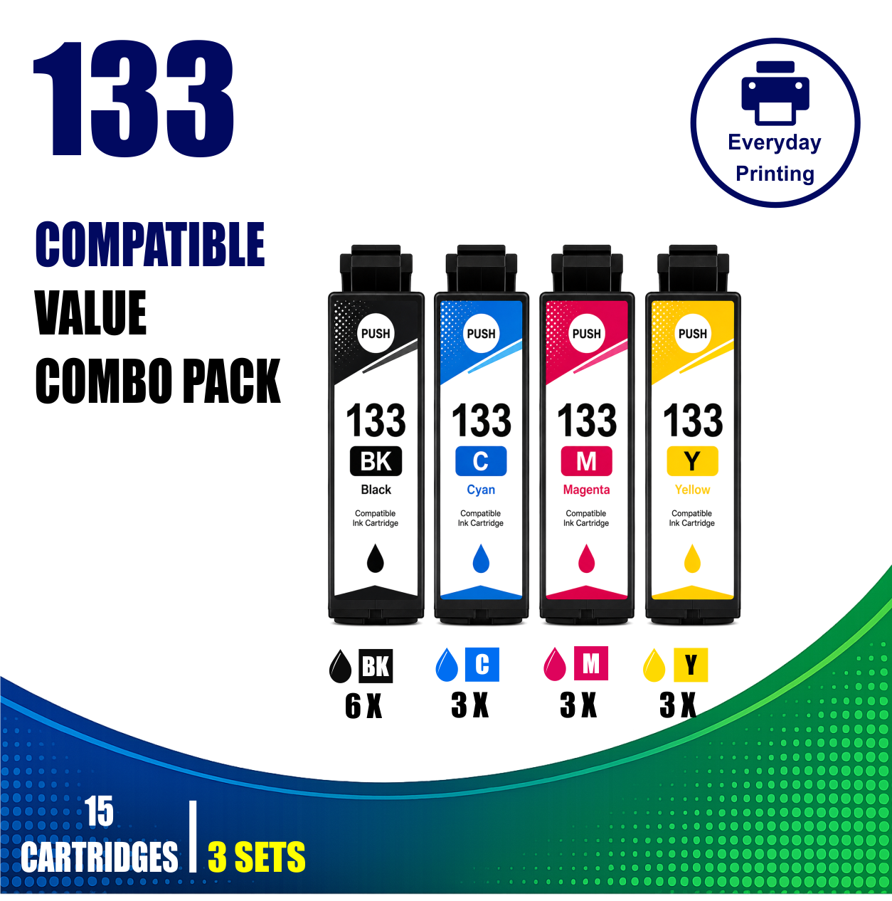 Epson 133 Compatible Ink Cartridges – 4 Colours Value Pack – 3 Pack Value Bundle (15 Cartridges) Epson 133 Compatible Ink Cartridges – 4 Colours Value Pack – 3 Pack Value Bundle (15 Cartridges)